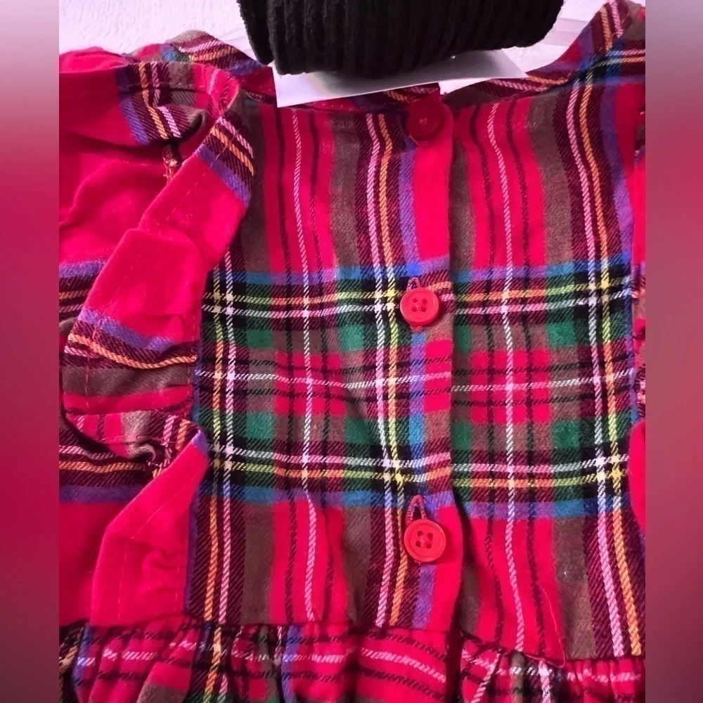 Baby Girls Plaid Dress Outfit with Matching Tights size 0-3 M